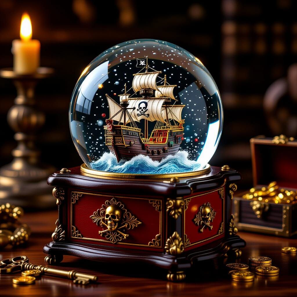 Pirate Music Box with Snow Globe, Cinematic Lighting