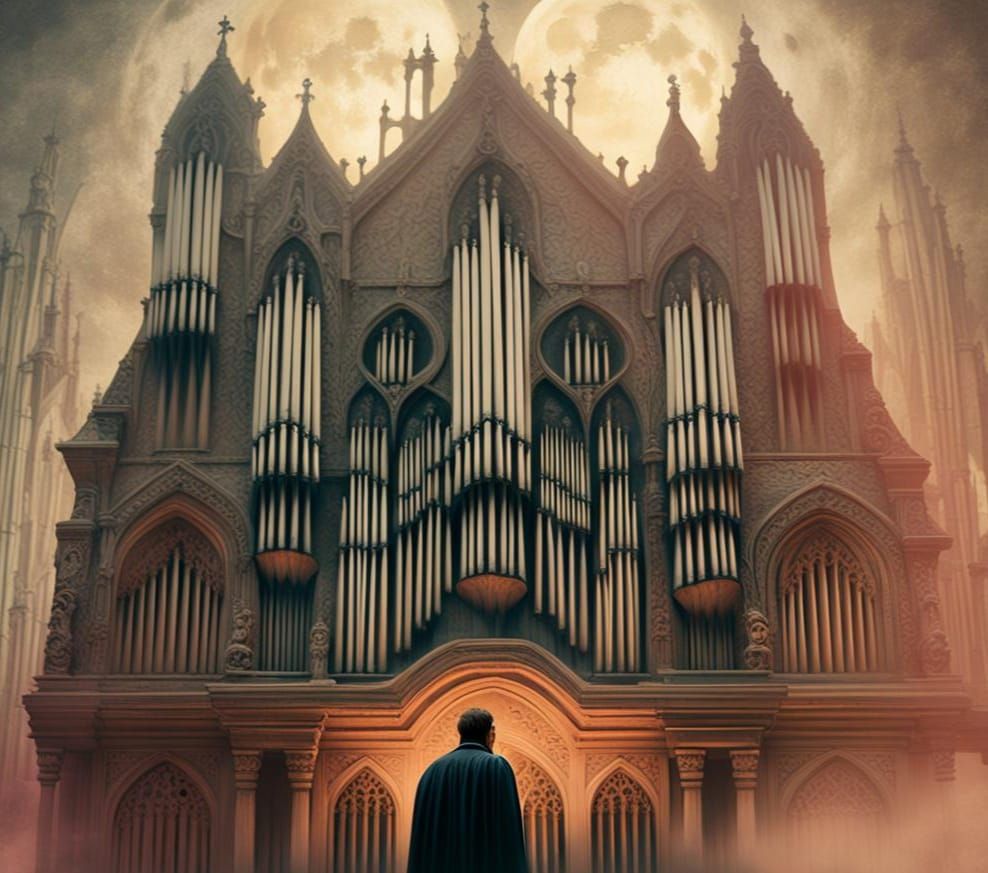 Vampire at Gothic Organ in Origami Style