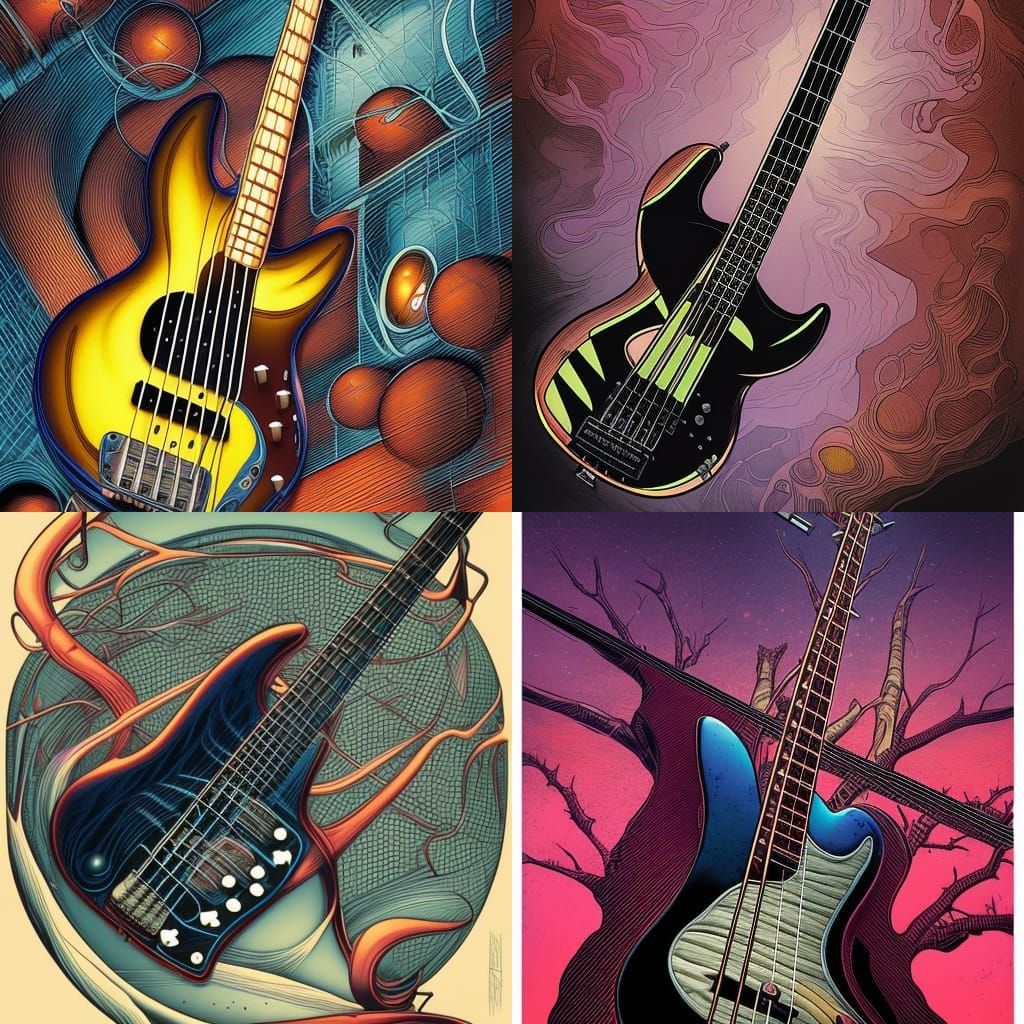 Bass Guitar in Comic Book Art Style