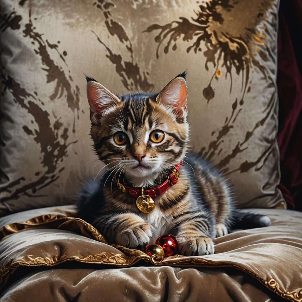 Red-Eyed Kitten with Bell Collar in Splash Art