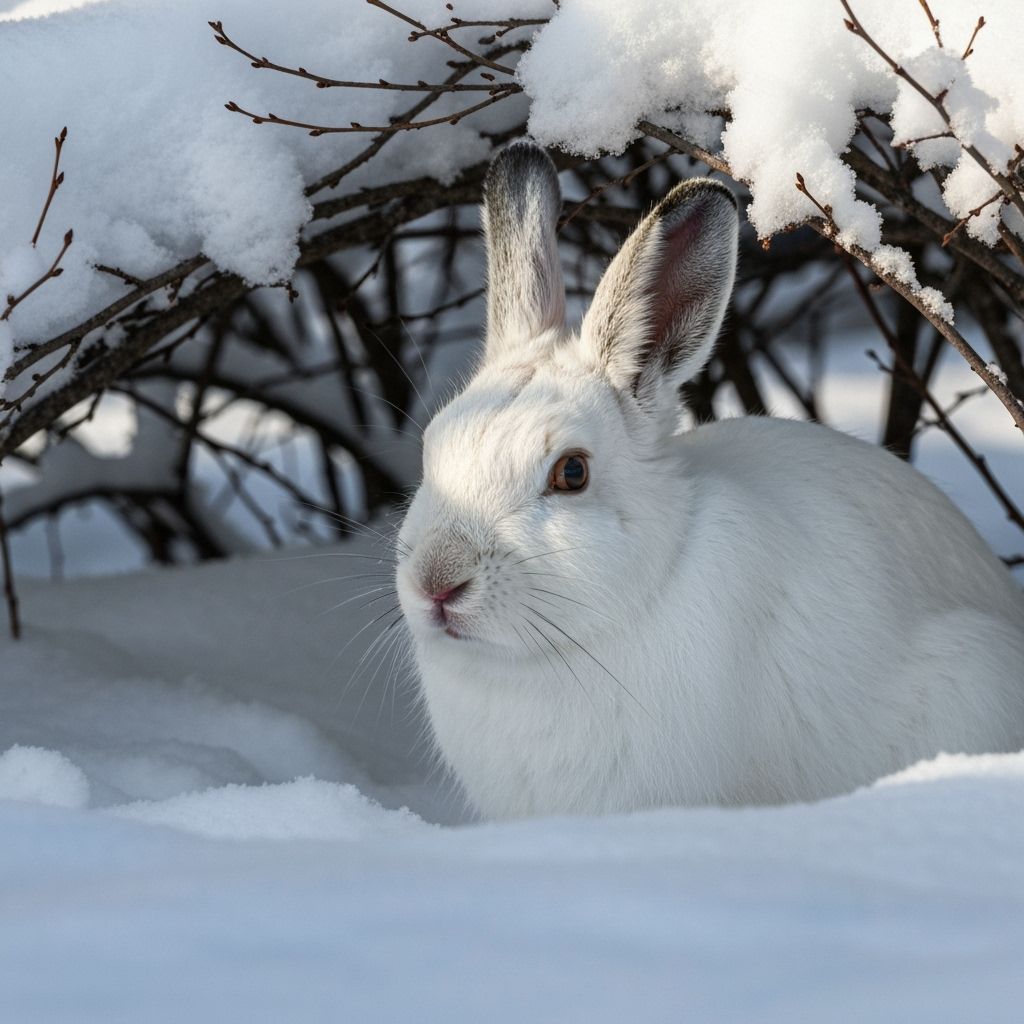 Hyper-Realistic Snowshoe Hare Portrait in Winter Sunlight