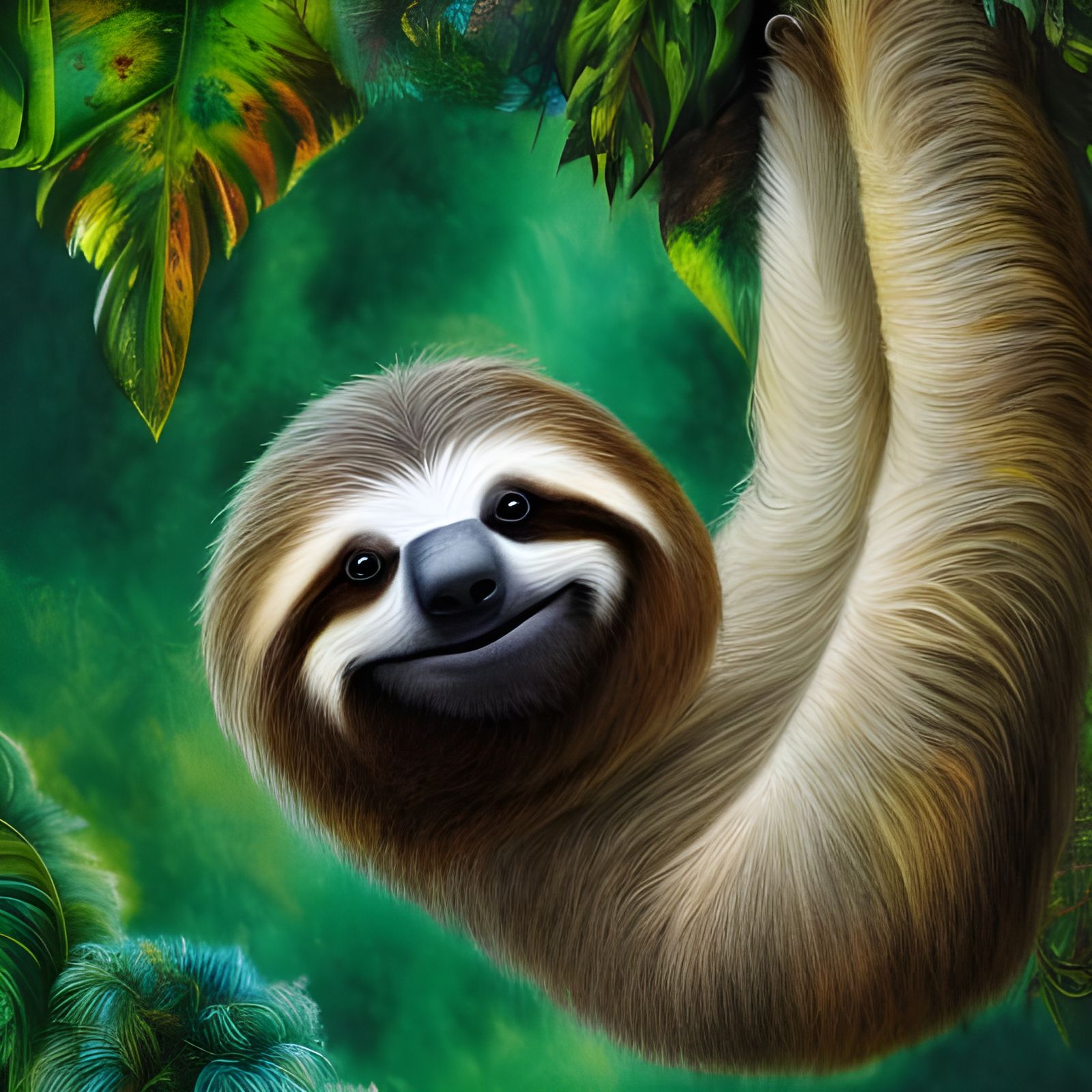 Smiling Sloth in Watercolor Style Digital Art