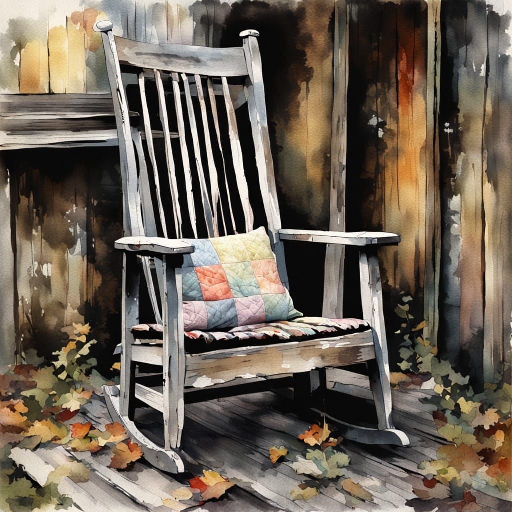 Ethereal Watercolor: Rocking Chair on Abandoned Cabin Porch