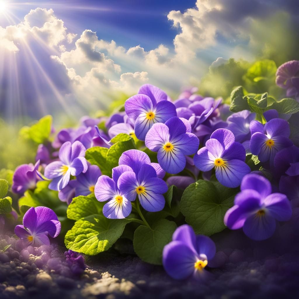 Violets Bathed in Heavenly Sunshine