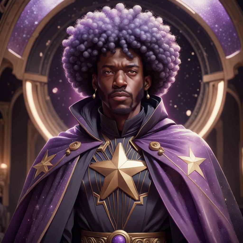 Black Man with Afro in Star Cloak Portrait