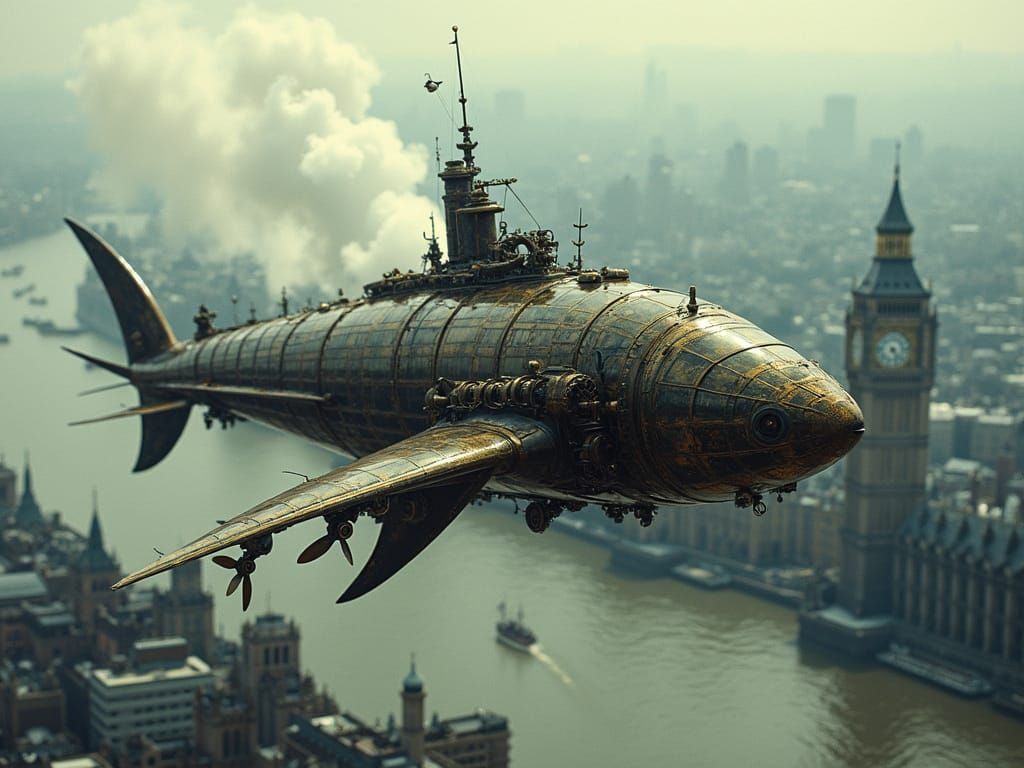 Steampunk Shark Aircraft Soars Over London