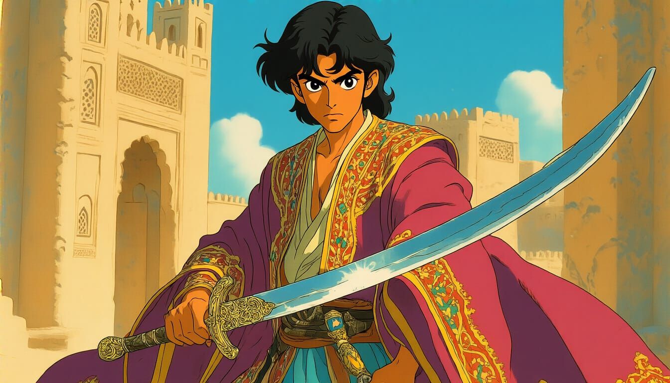 Arabian Prince with Scimitar in Anime Style