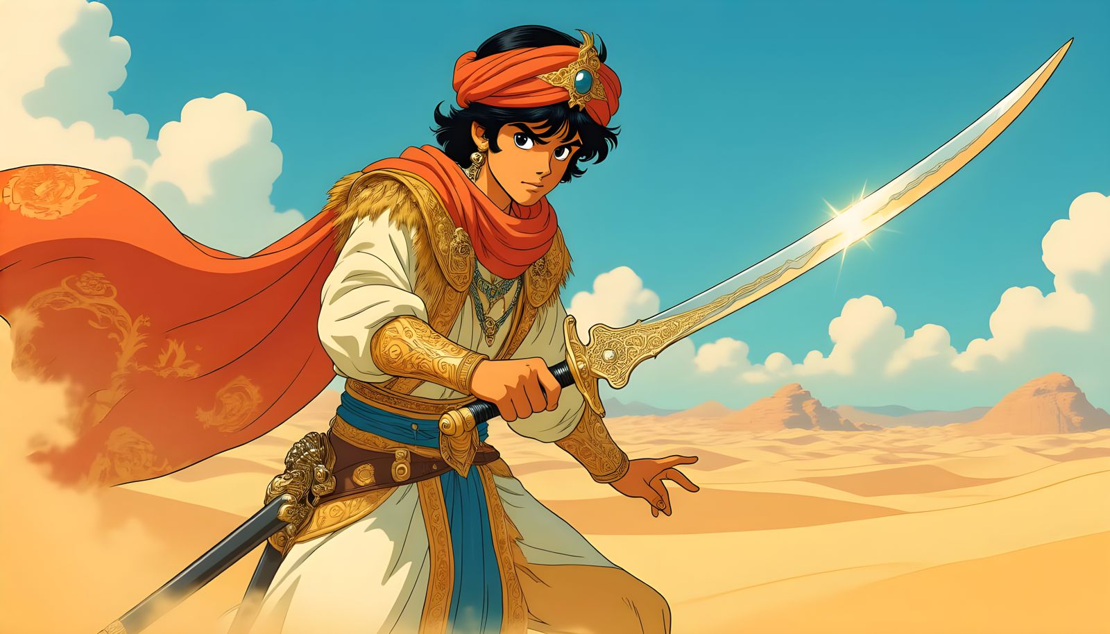 Arabian Prince with Scimitar in Anime Style