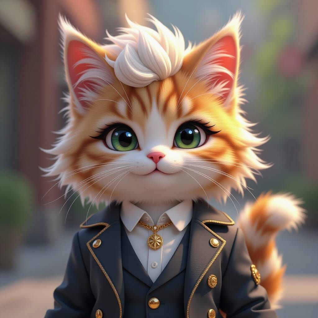 Trump-Haired Cat in Anime Style: Cute and Cool