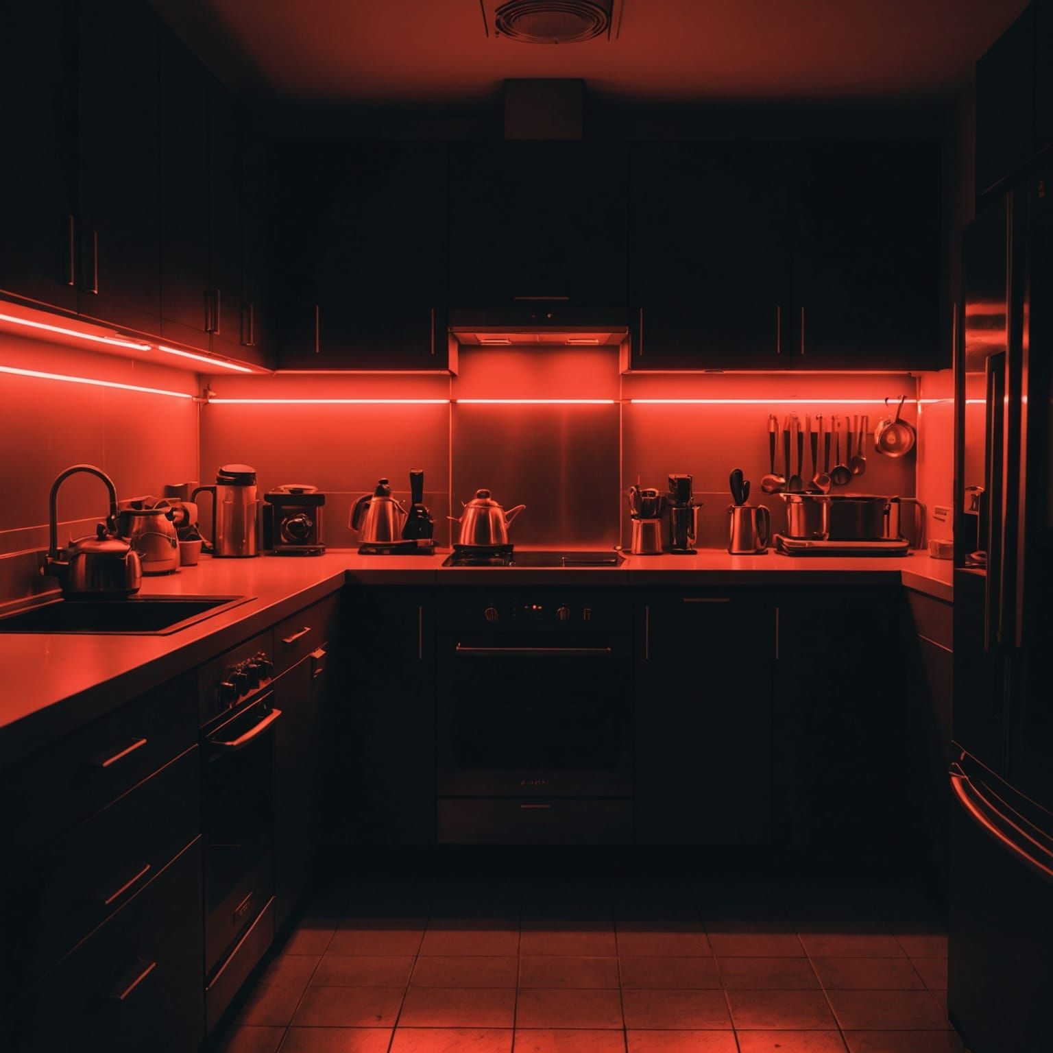 Neon Light in Dark Kitchen