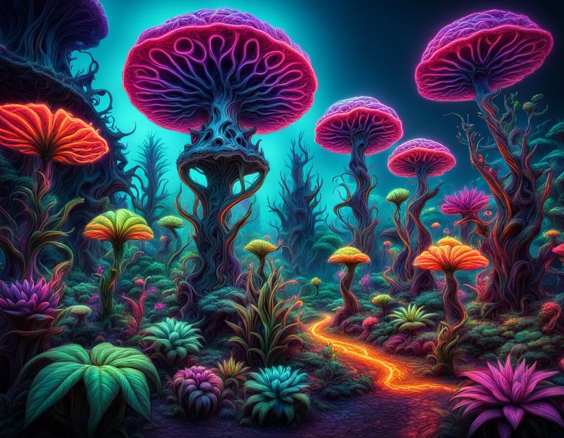 Neon Fantasy Creature in a Strange Forest