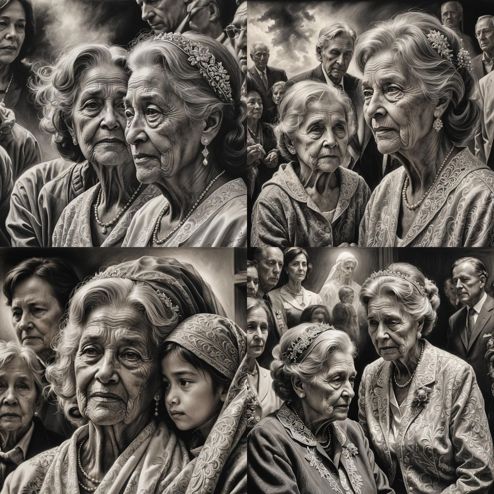 Grandmother Watches Wedding in Hyperdetailed Charcoal Drawin...