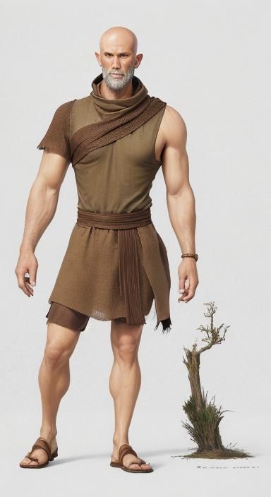 Realistic Giant Folklore Figure in Brown Tunic