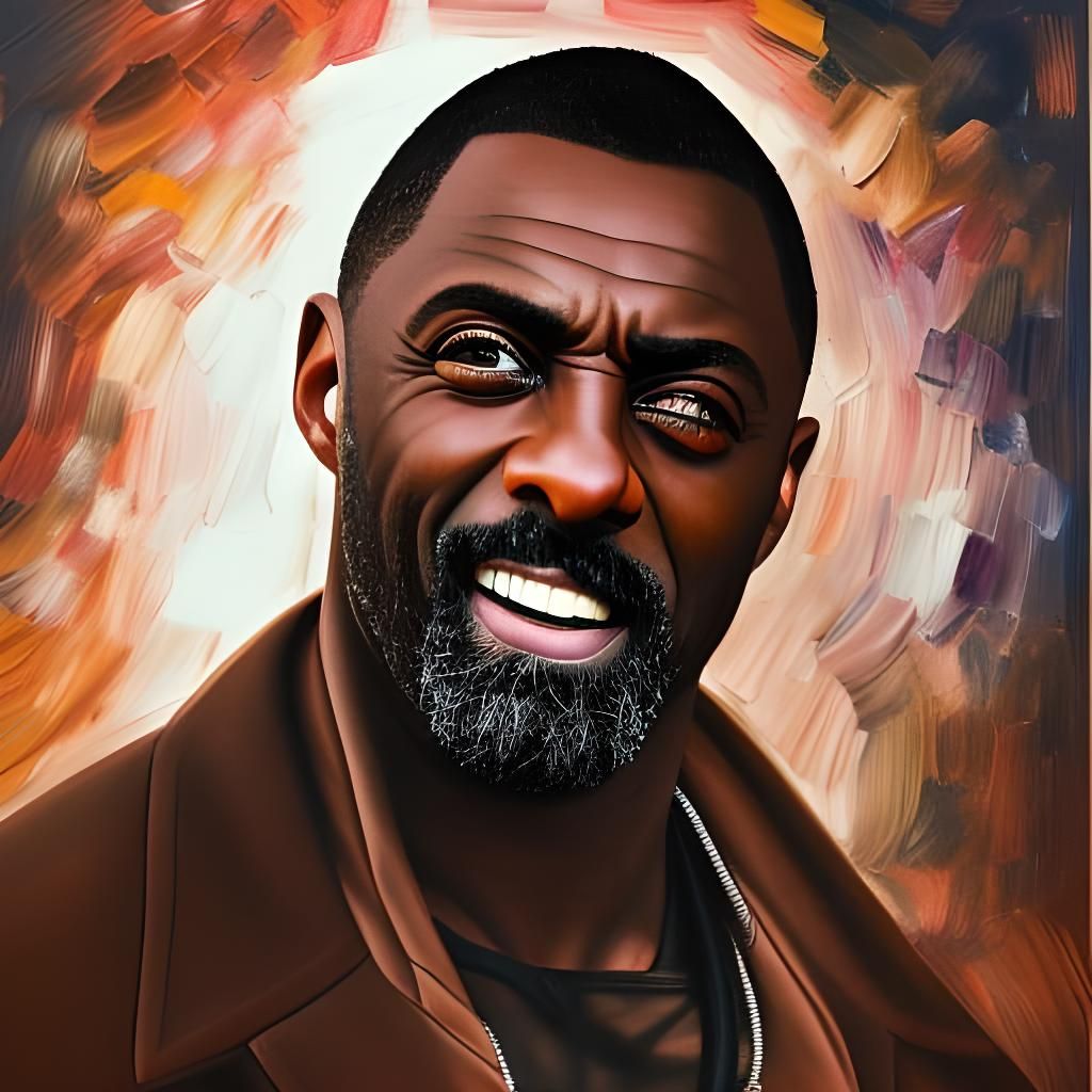 Idris Elba Hyperrealistic Portrait in Cyberpunk Oil Painting