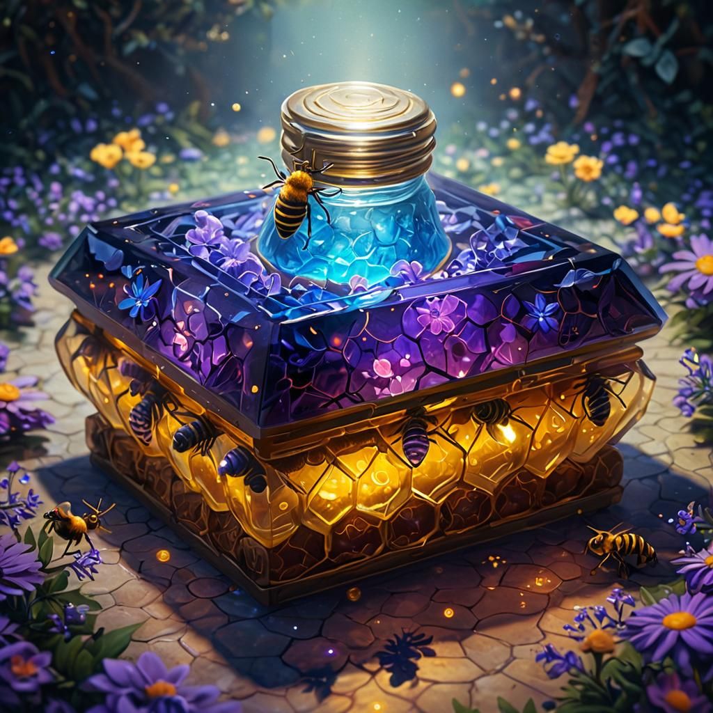 Beehive of Magic Potions: Surreal Oil Painting