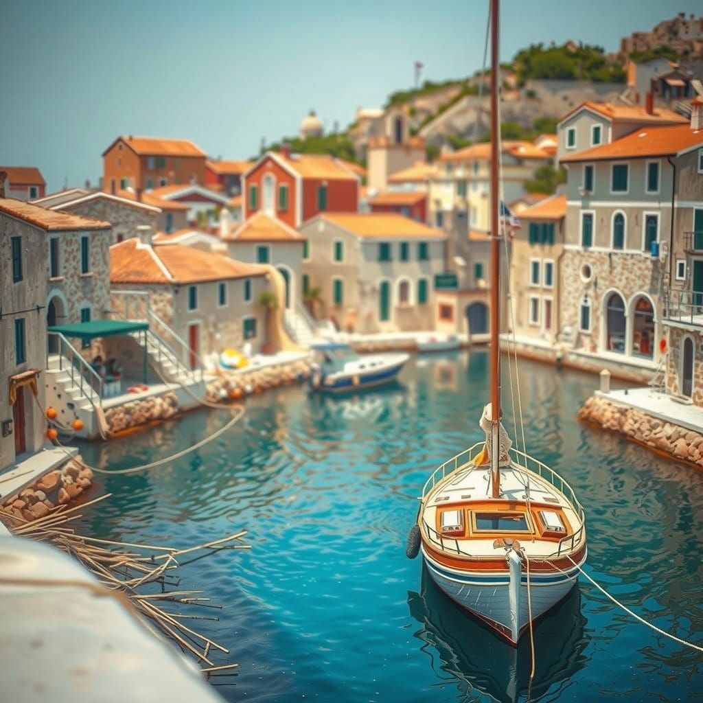 Picturesque Seaside Village with Golden Light