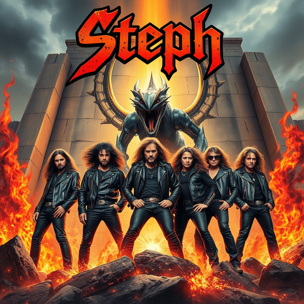 Retro Heavy Metal Band Album Cover with Dragon