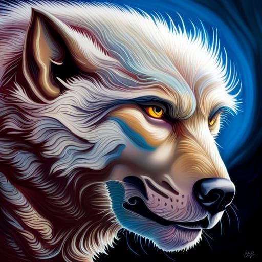 Hyperrealistic Werewolf Howling in Polychromatic Oil