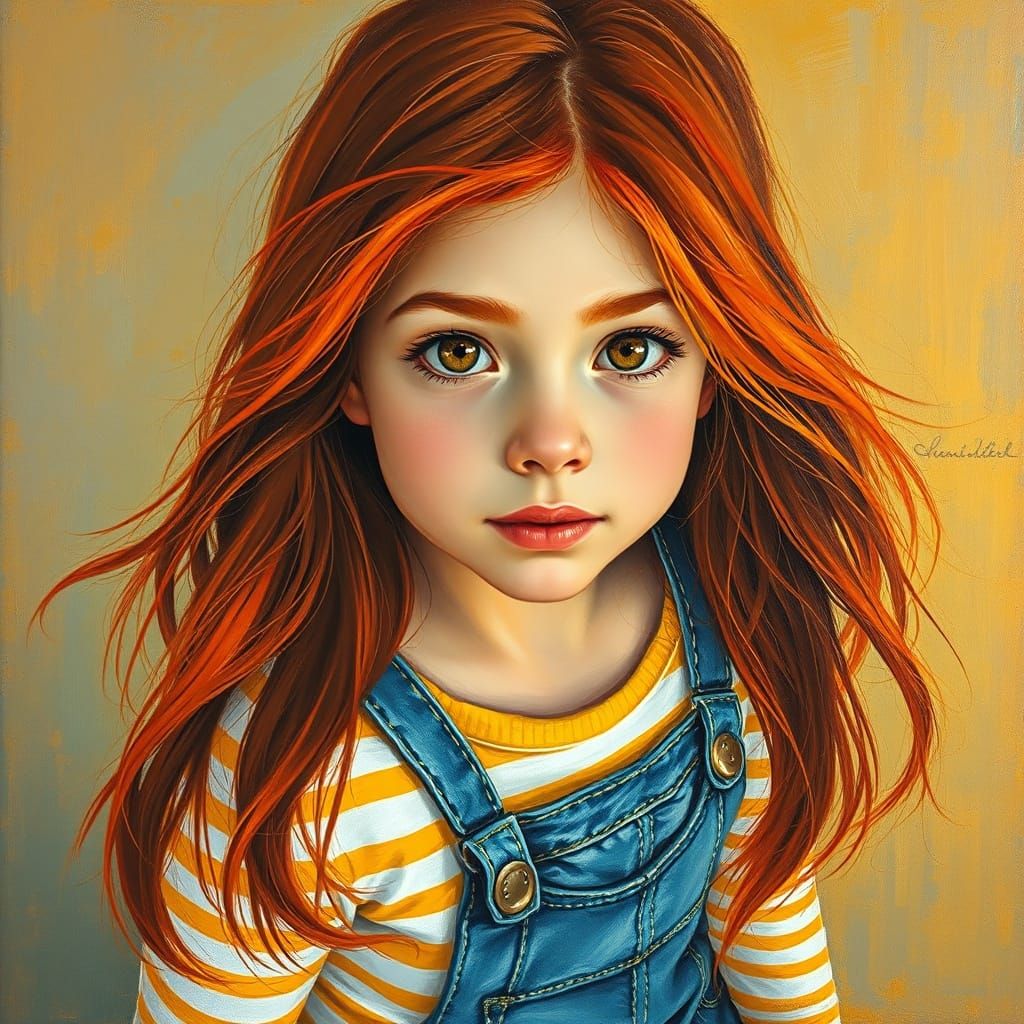 Young Woman in Neo-Impressionist Style Oil Painting