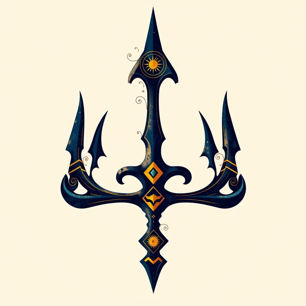 Ancient Ukrainian Trident with Slavic Mythological Details