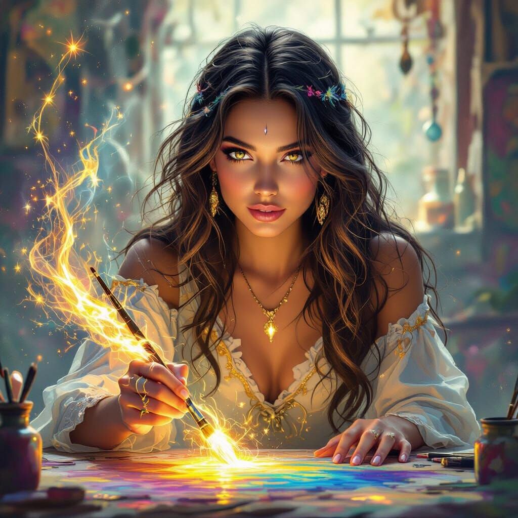 Ethereal Sorceress Artist Creates Herself with Glowing Paint