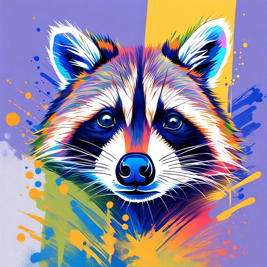 Colorful Minimalist Raccoon Sketch with Splash Art Style