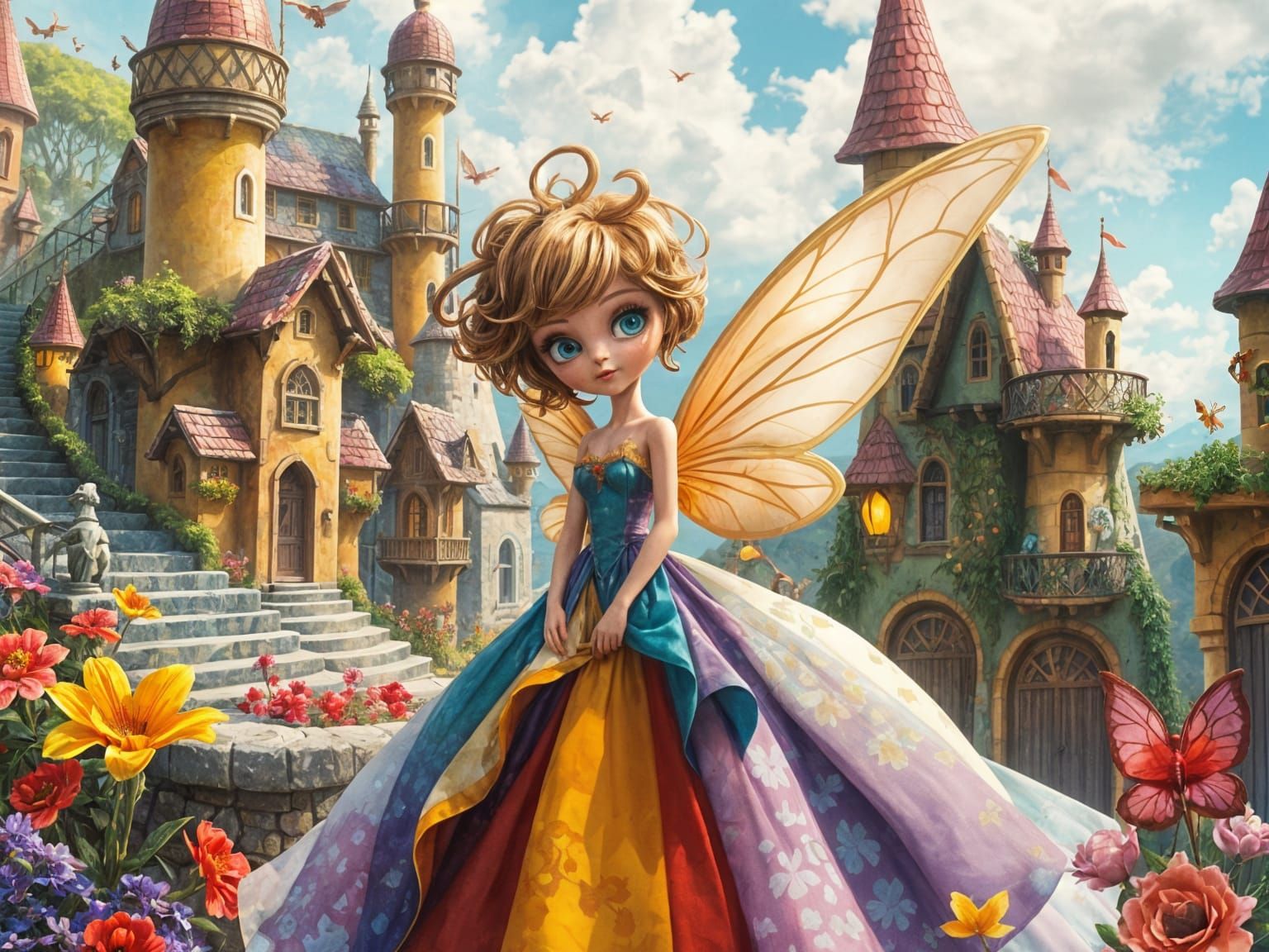 Fairy in Whimsical Village: Pop Surrealism