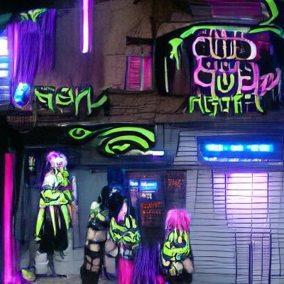 Cyber Goth Strip Club in Neon Style