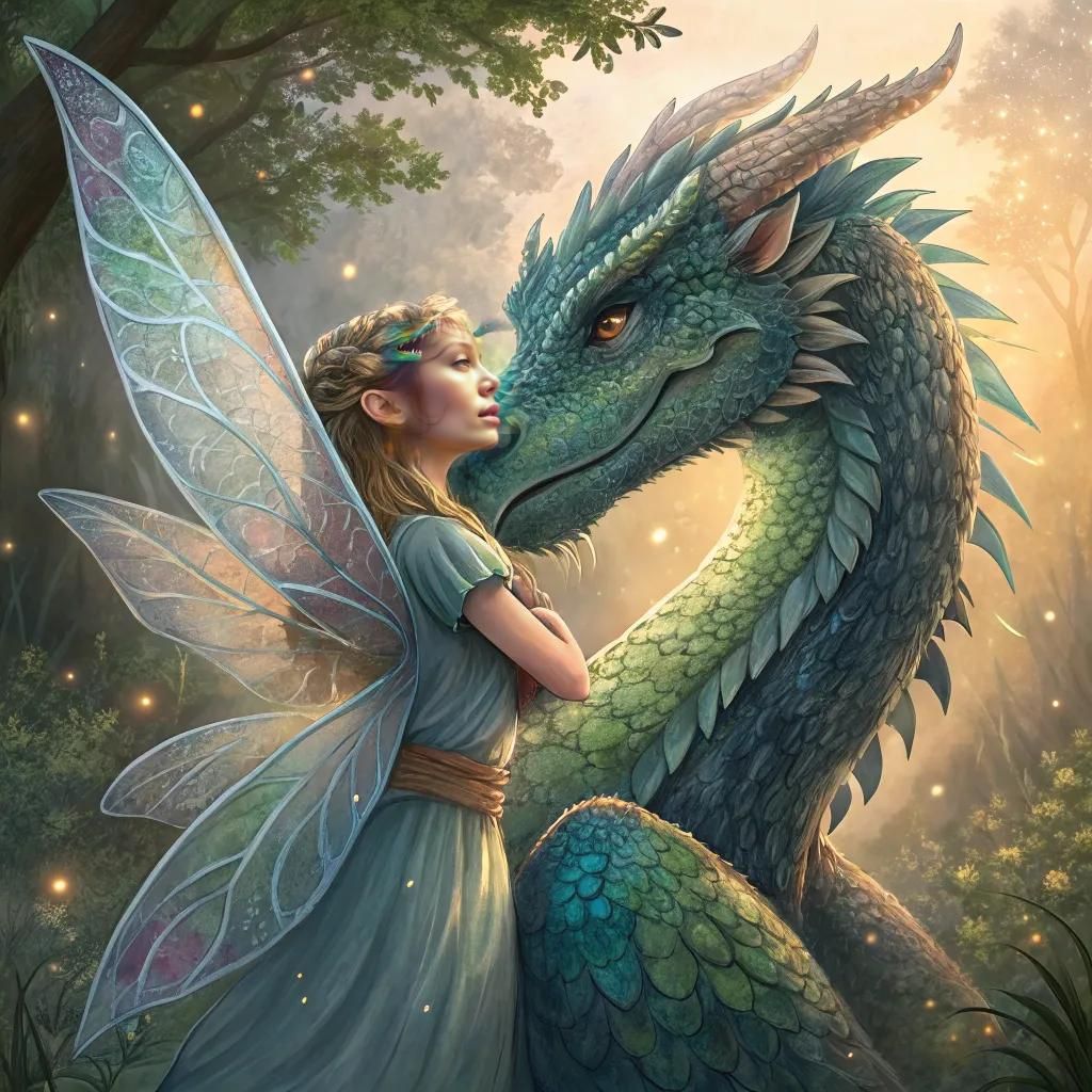 Fairy and Dragon Embrace: A Whimsical Friendship