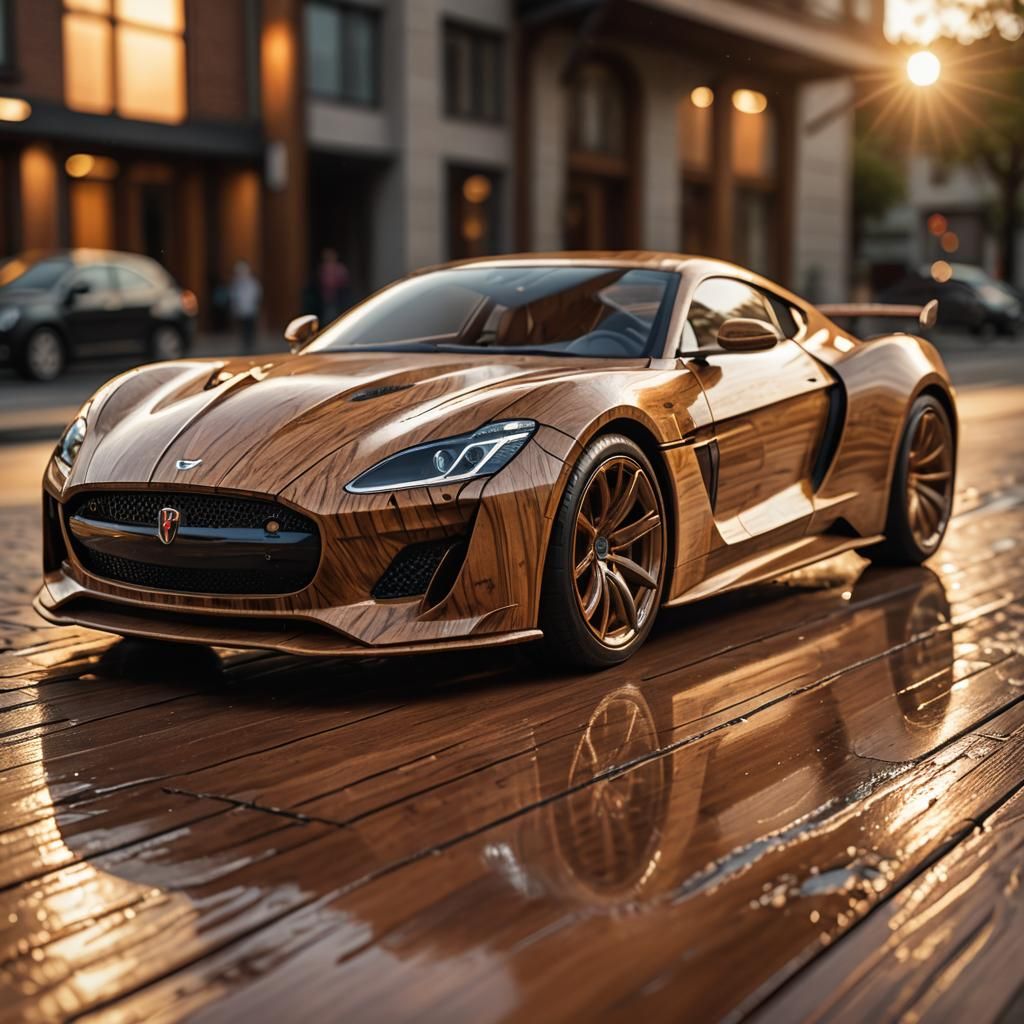 Wooden Sports Car Concept Art in Macro Shot