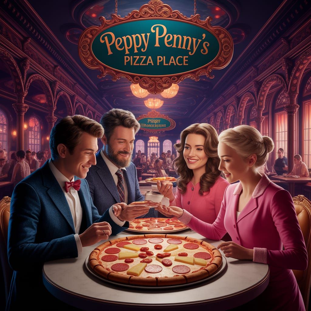Family Pizza Night at Peppy Penny's: Fantasy Art