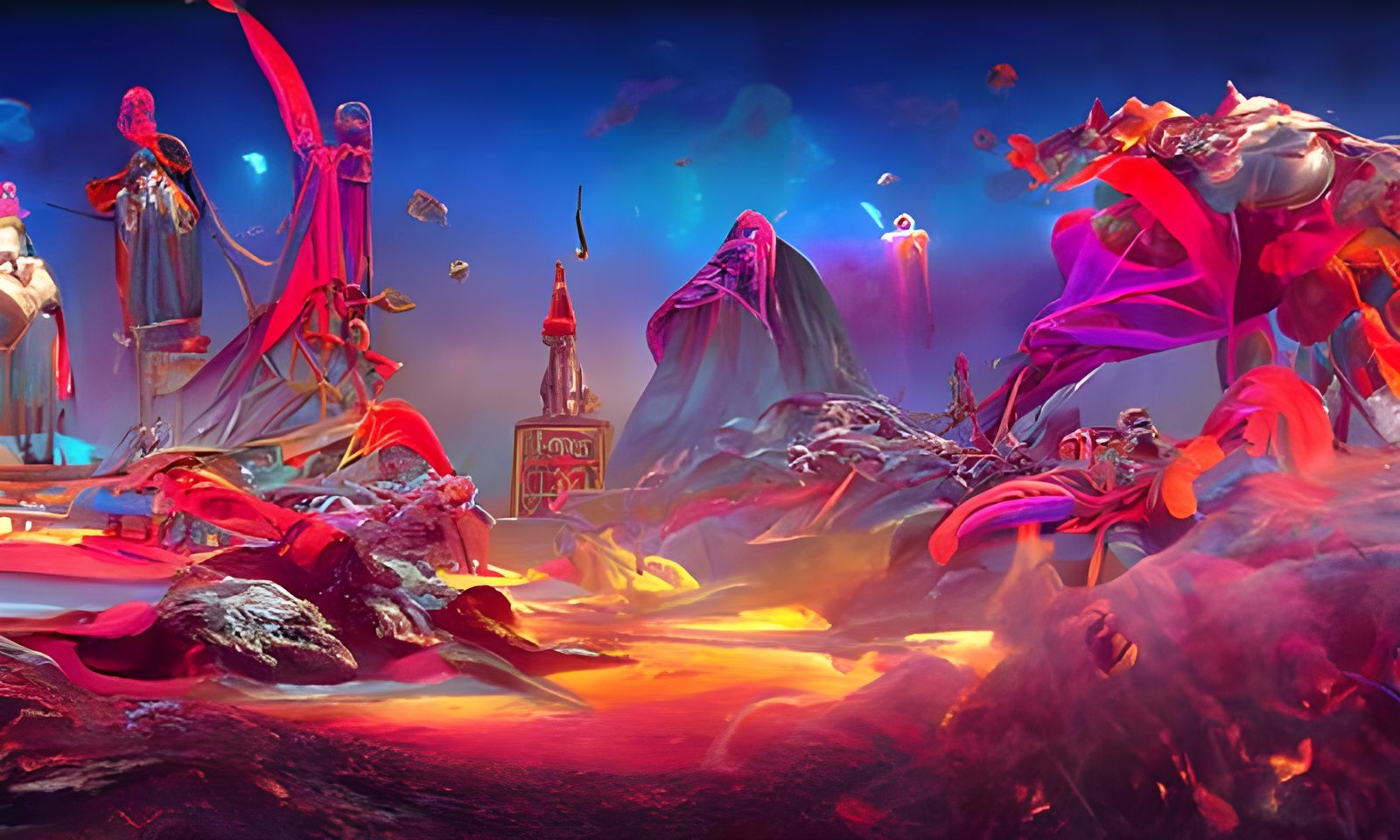 Colorful Twilight Amusement Park in Kinetic Pointillism Styl...