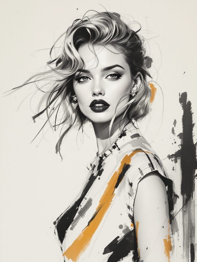 Fashion Editorial Portrait: Pin-Up Woman in Gestural Style