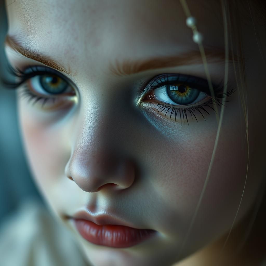 Intense Blue Eyes Portrait in Dark Digital Art