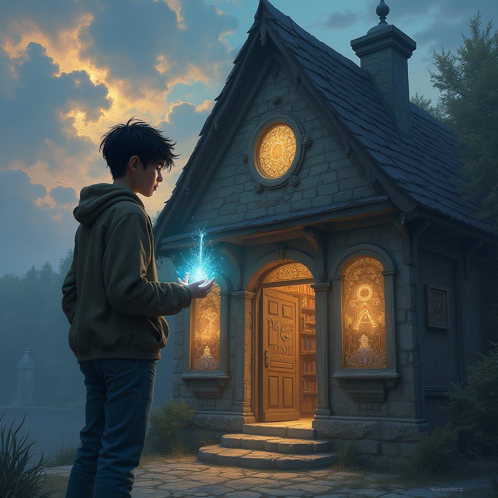 Fantasy Book Cover: Half-Indian Boy Holds Ancient Key Before...
