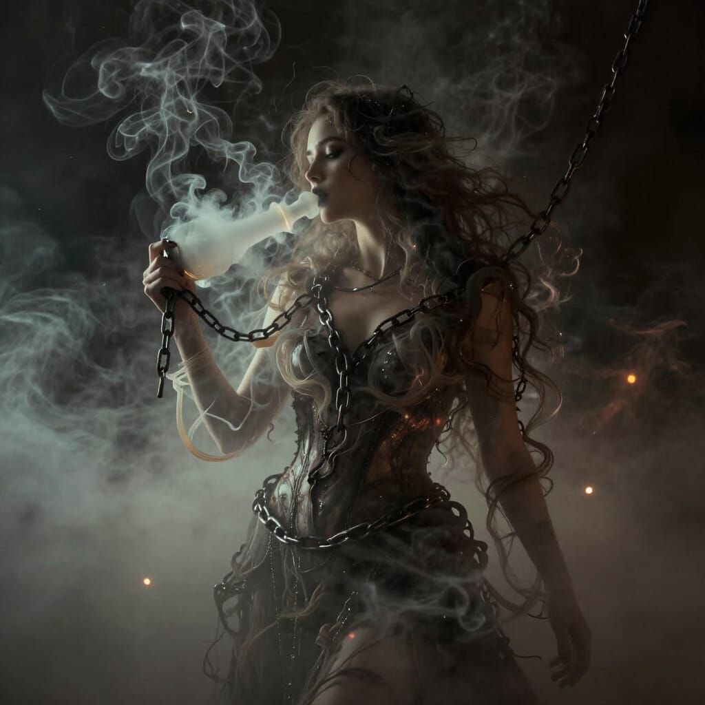 Mystical Smoke Woman Portrait in Dark Fantasy Style