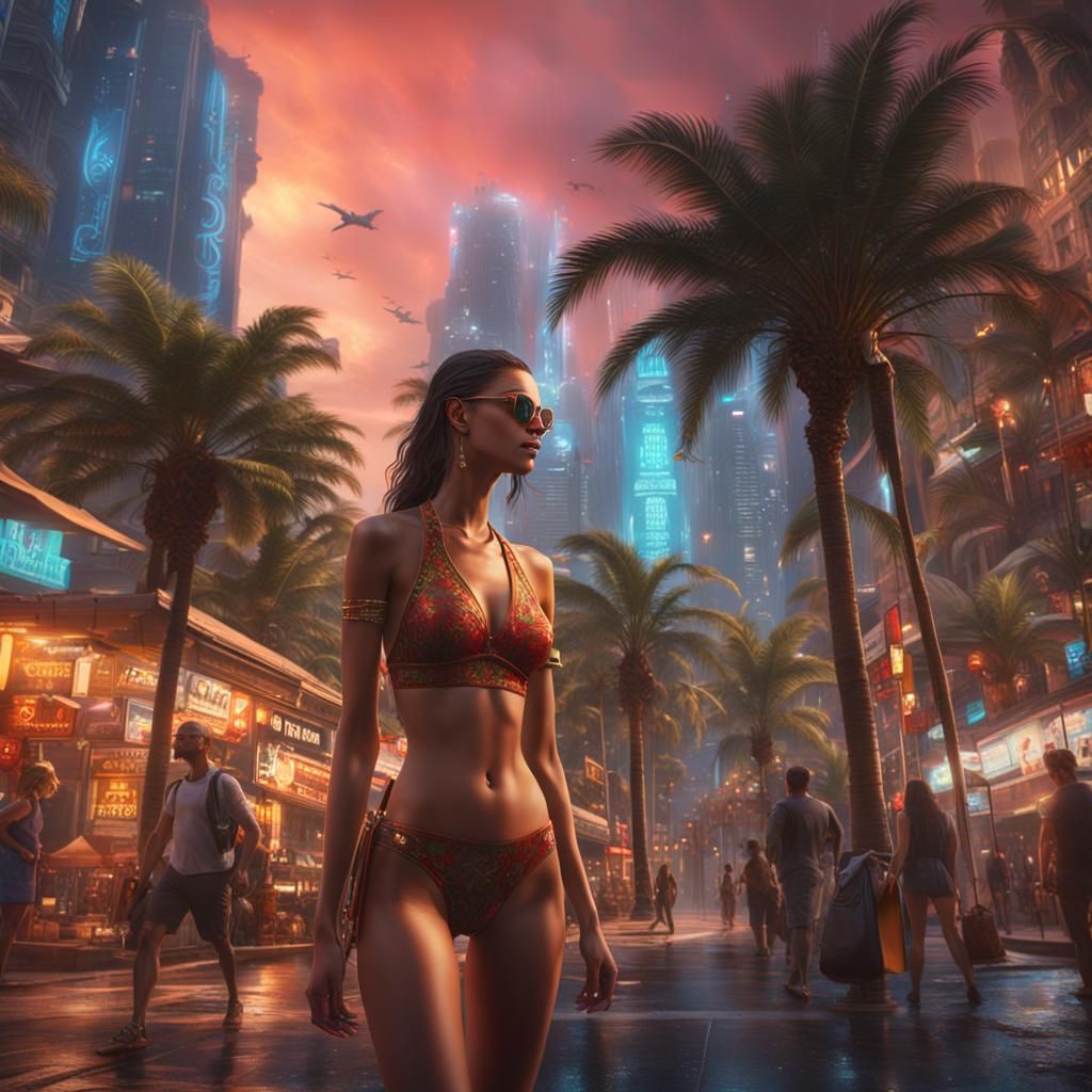 Bikini Model Shops in City: Fantasy Art