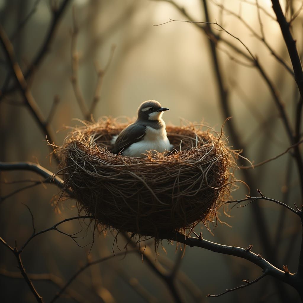 Serene Abandoned Nest in Golden Light
