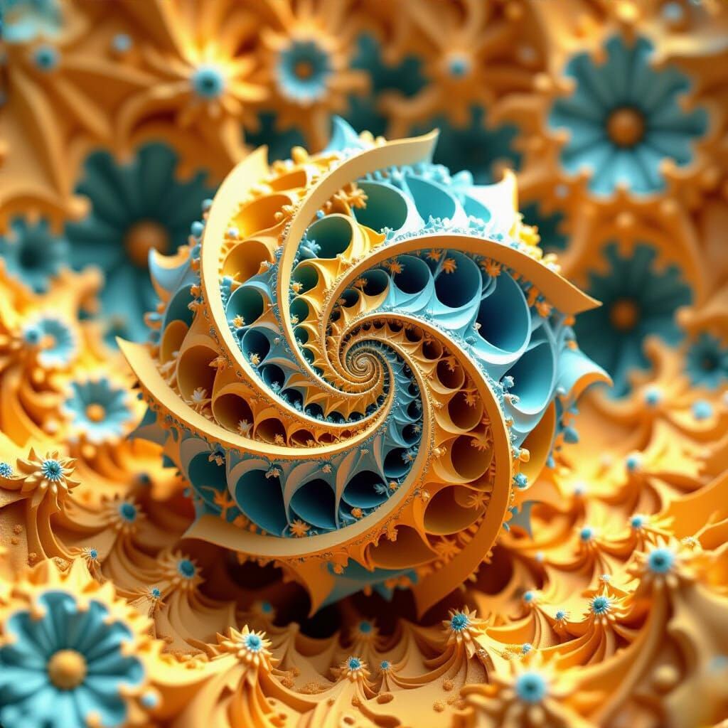 Alien Fractal Sculpture with Golden Lobes in 8K