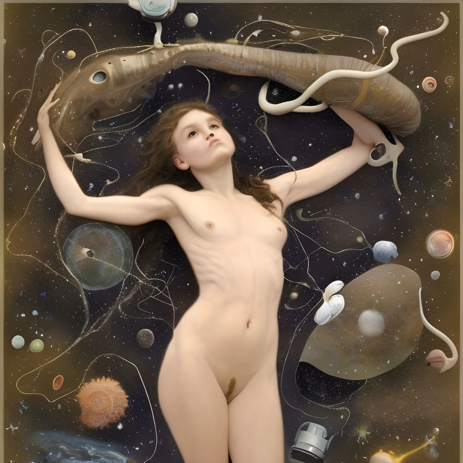 Hyperrealistic Post-Human Scene with Alien Tech