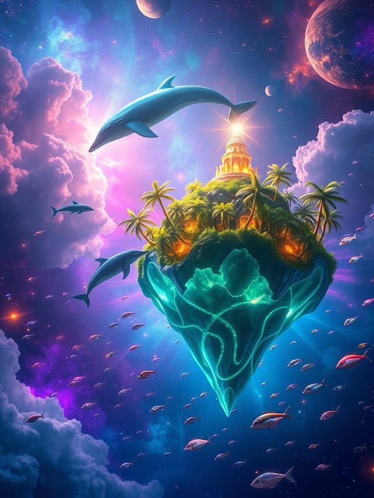 Gargantuan Island in Cosmic Universe with Bioluminescent Dol...