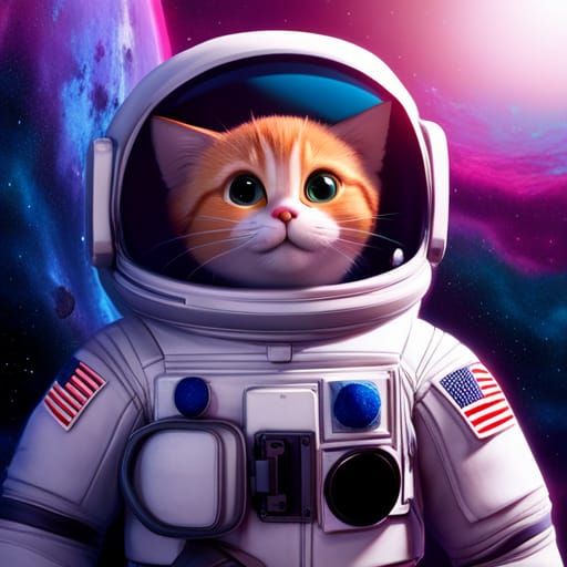 Astronaut Cat Among the Stars: 3D Digital Art