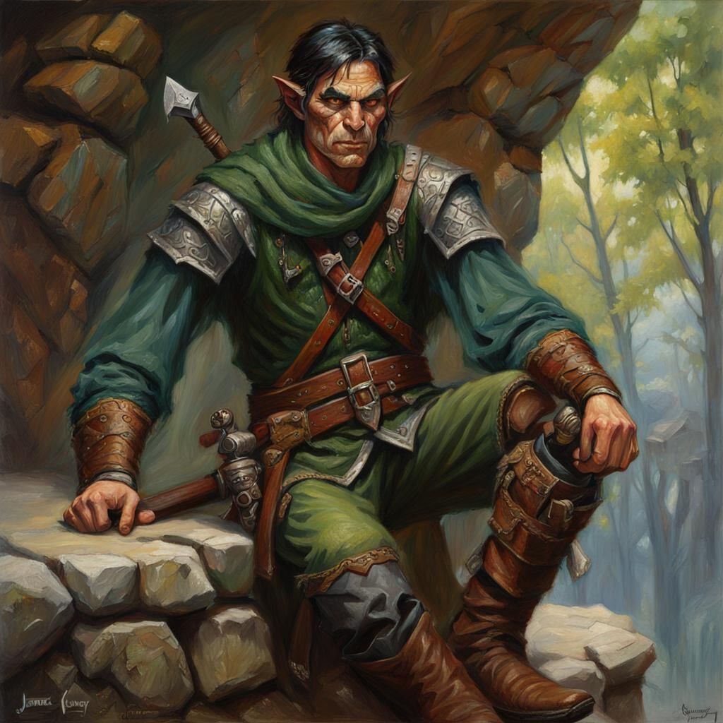 Half-Elf Rogue in Oil Painting Style