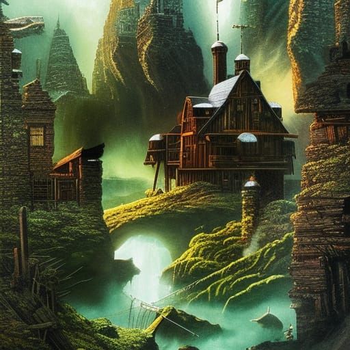 Squid Fishing on Stormy Sea in Mixed Media