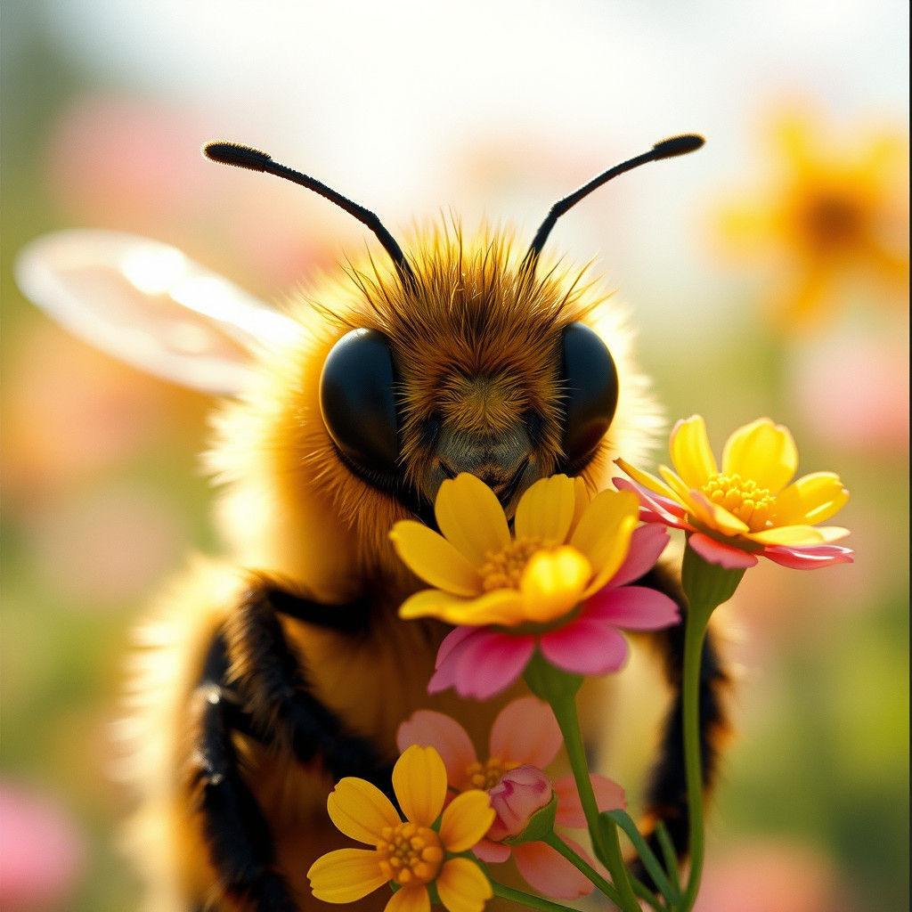 Sunny Bee Girl Brings Blooms in Warm Smile