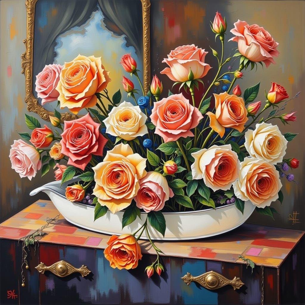 Dreamlike Red Floral Arrangement in Digital Art Style