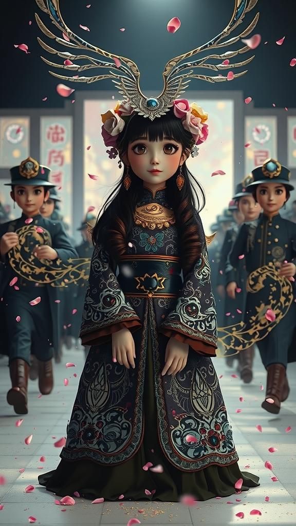 Fantasy Character Amidst Golden Dust: A Digital Illustration