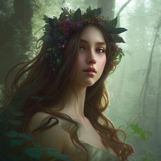 Forest Goddess Portrait in Hyperdetailed Style