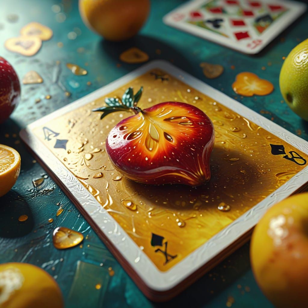 Surreal Fruit Playing Cards in Oil Painting Style