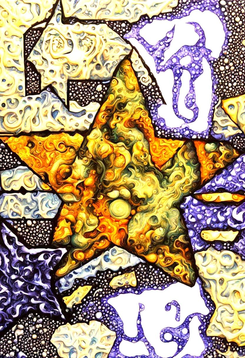 Geometric Star Pattern in Mixed Media Style